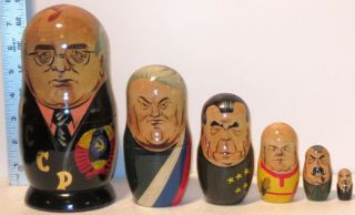   Brezhnev, Krushchev, Stalin and Lenin. Gorbachev stands nearly 8