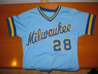   Brewers Authentic Vtg Sand Knit Game Jersey 42 MLB Powder Blue