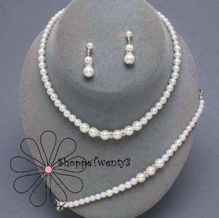 White Pearl Necklace Set Bridesmaid Bridal Jewelry
