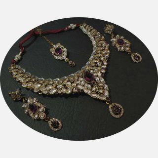   gold tone kundan bridal jewelry necklace set adjustable necklace cord