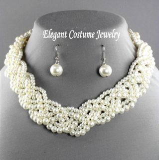   Elegant & Classy Pearl Necklace Set Chunky Bridal Bridesmaid Jewelry