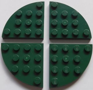 Lego 4 x Green Plate 4x4 1 4 Circle 4629681 Part No 30565 UK Seller 
