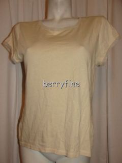 BFS10~SIGRID OLSEN Size L/Large Beige Mesh Trim Short Sleeve Shirt Top 