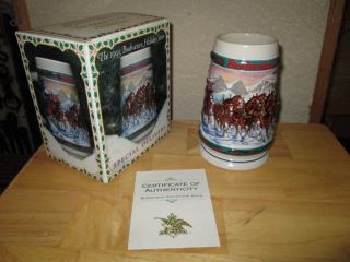 1993 Budweiser Holiday Special Delivery Beer Stein Clydesdales Horses 