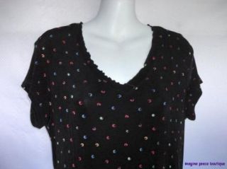 Coldwater Creek Black Pink Yellow Blue Dotted Travel Knit Aline Dress 