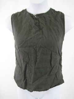 BRYN WALKER Dark Green Sleeveless Button Neck Closure Tank Top Shirt 