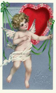 Brundage Valentine Cupid Bow and Arrows Repro Greeting Card
