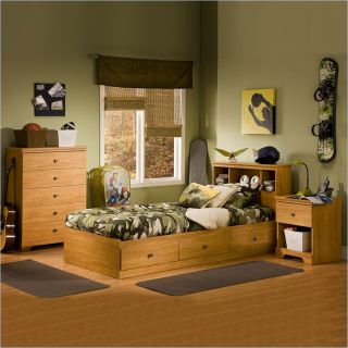 South Shore Brinley Kids Twin Wood Captains Bed 4 PC Florence Maple 