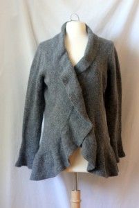 Susan Bristol 1x Grey Cardigan Plus Sweater Ruffle Hem Wool Blend 