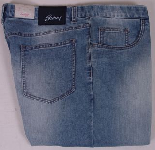 BRIONI Jeans $485 Medium Blue Wash Front Fade Logo 5 Pocket Denim 40 