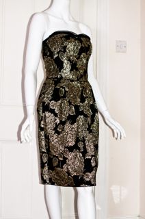 New Dolce Gabbana Black Gold Brocade Strapless Shift Dress Size 10 