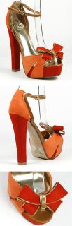 Vivid Suede Bow Buckle Sky High Covered Platform Chunky Heel Ankle 