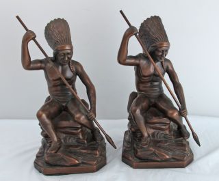 Jennings Brothers Indians w Spears Bronze Bookends 2245