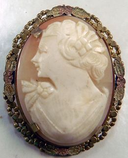 Vintage VICTORIAN, ART NOUVEAU Carved Shell Angel Skin Cameo Pin 
