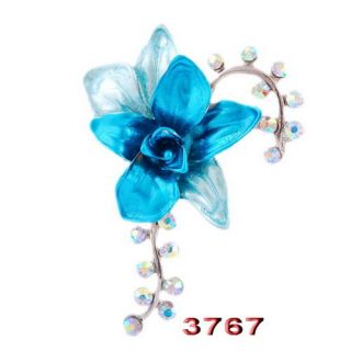 6P Flower Brooches Pins Choker 47 36mm AB Colorful Crystal White Gold 