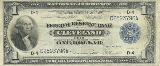 1918 $1 Cleveland Ohio Spread Eagle Federal Reserve Banknote Nice 