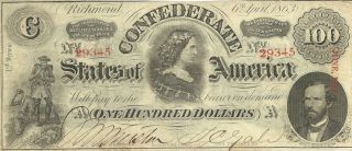 1863 $100 CONFEDERATE CIVIL WAR CURRENCY   FANCY GREEN BACK 
