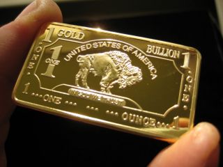 oz ounce GOLD BUFFALO BAR 100 Mills 999 24k Gold Layered NEW