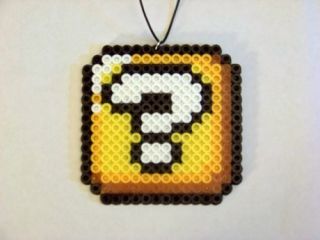 Super Mario Bros Question Block Necklace Jewelry Perler Bead Sprite 