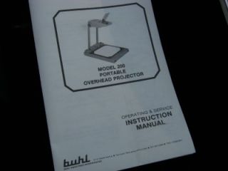 BUHL MODEL 200 PORTABLE OVERHEAD PROJECTOR W/CASE AND MANUAL.