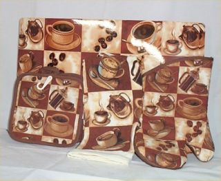 Coffee Cafe Towel 4 Placemats Oven Mit Hot Pads Bistro Kitchen Table 