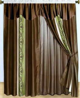 new 8 pc brown green beige faux silk curtain set includes 2 separate 