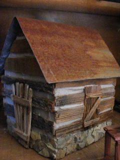   Cabin w Stone Foundation Trellis Wood Folk Artist Pat Broyles