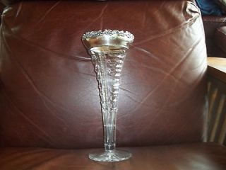 GORGEOUS MAUSER STERLING AND CUT GLASS TRUMPET VASE c1900