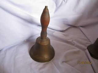 ANTIQUE SCHOOL BELL METAL w/ WOOD HANDLE 7.5 TALL CRACK IN BELL *AS 