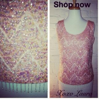 Vintage Top Sequin Beaded Trophy Mod Party Old Hollywood