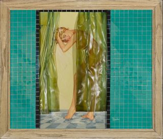 Al Brule Woman in The Shower Multi Media Painted Illustration Original 