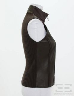 Brunello Cucinelli Chocolate Brown Leather Cashmere Silk Zip Up Vest 