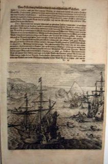 1631 de Bry Engraving Schouten Le Maire Fly Island