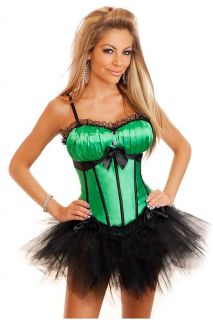 1118G Burlesque Costume Green Corset Top Black Petticoat Tutu Skirt 