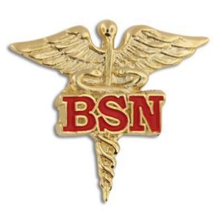 BSN Bachelor of Science Nursing Nurse Gold Caduceus Red Medical Badge 
