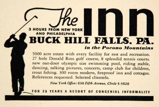 1940 Ad Buck Hill Falls Pocono Mountains Donald Ross 630 Fifth Ave 