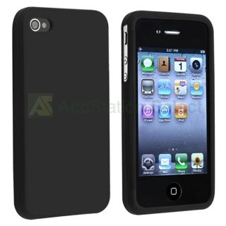 For Apple iPhone 4 4S G OS Black Silicone Rubber Soft Case