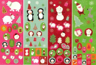 Christmas 100 Stickers Set of 4 Sheets Calendar Cards