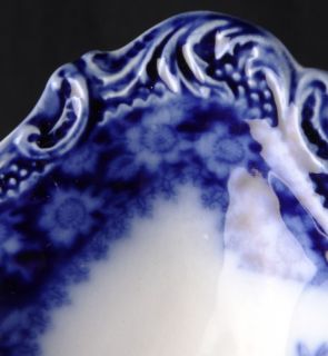 L472 Antique 2 Bone Dishes RARE Flow Blue w H Grindley Grace Pattern 