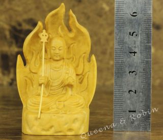 Chinese Boxwood Carved Buddha Japanese Dizang Pusa Statue Amulet 