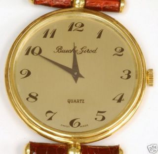 Man's 18K Gold Bueche Girod Strap Watch Quartz