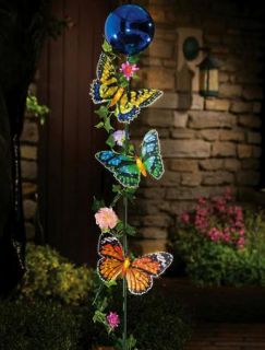 Fiber Optic Butterfly Gazing Ball Garden Stake Yard Art