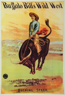   art 1976 print buffalo bill wild west vaquero bucking steer original