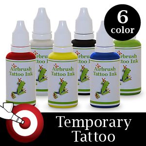  6 Color Temporary Tattoo Airbrush Paint Body Ink Set