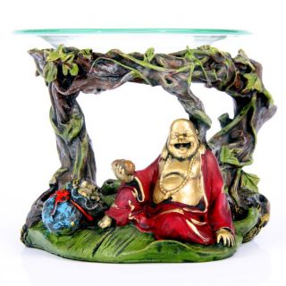 Quemador de Aceite Buda Buddha Rojo Y Dorado Sonriente