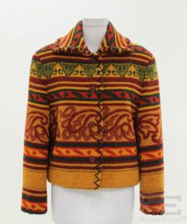 Byblos Marigold Green Red Print Wool Button Front Jacket Size 38 