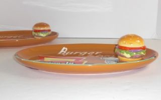 Clay Art Burgers To Go Burger & Fries Appetizer Trays With Toothpick 