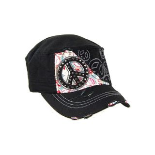 Fashion Peace Logo Design Rhinestones Cadet Military Baseball Cap Hat 