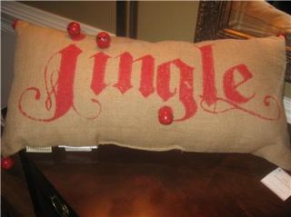 Pottery Barn Jingle Bell Burlap Lumbar Pillow Christmas New with Tags 