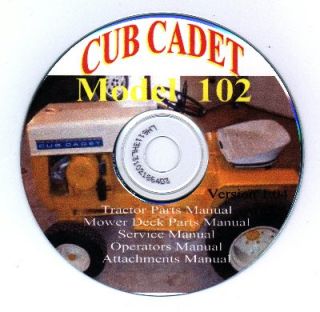 Cub Cadet Model 102 Parts Operators Manuals CD ROM